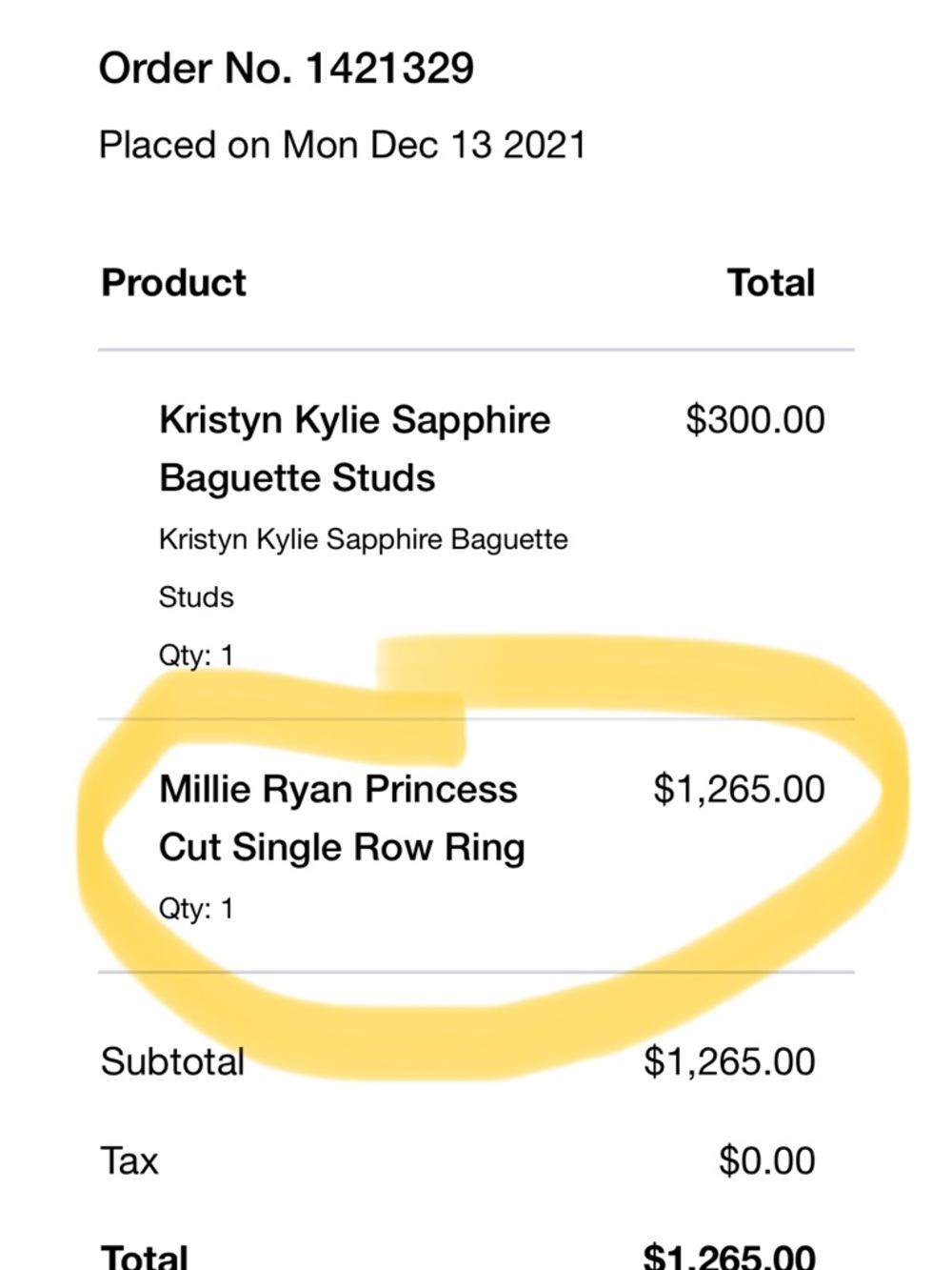 Millie Ryan Princess Cut Single Row Ring - Picture 6 of 6